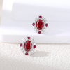 ECB7002银镀18K白金蛋形培育红宝宫廷风鸽子蛋耳环8*6mm/1.5ct*2粒 3